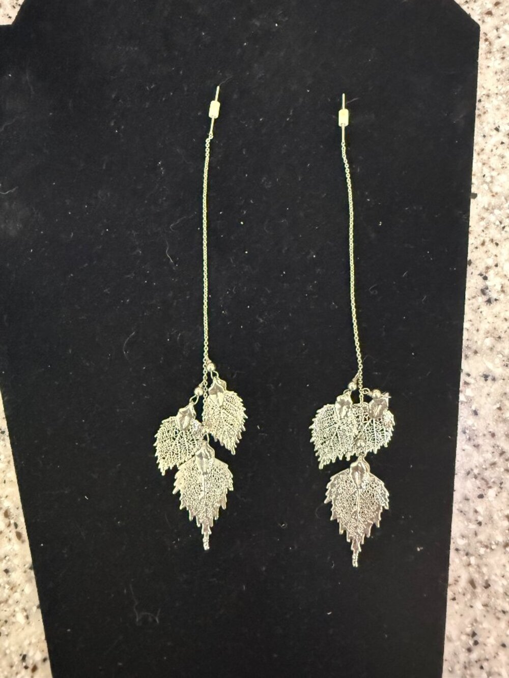3 leaf dangle threader earrings, silver, beautiful